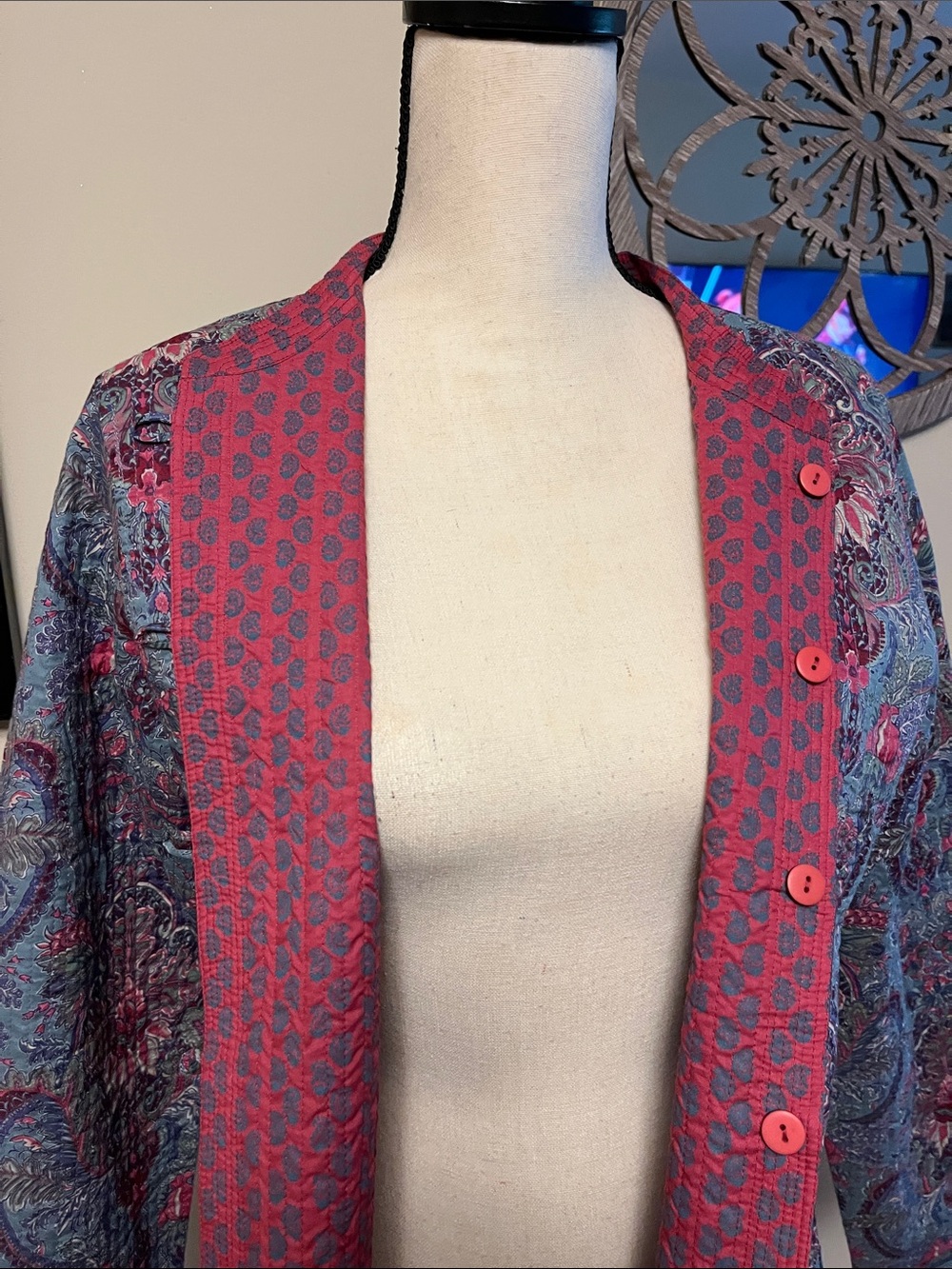 Quilted Button-Front Jacket in Raspberry Pink, reversible, medium, new - Picture 7 of 16